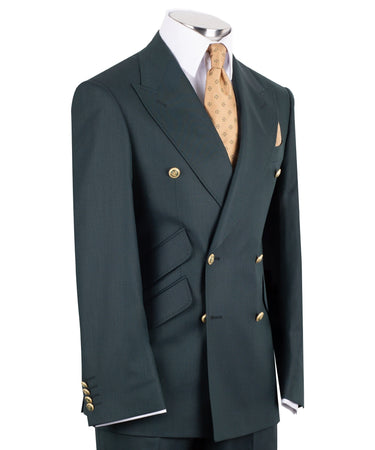 Dark Green Premium Wool Blend Double Breasted Suit | BTS Bespoke