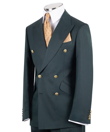 Dark Green Premium Wool Blend Double Breasted Suit | BTS Bespoke
