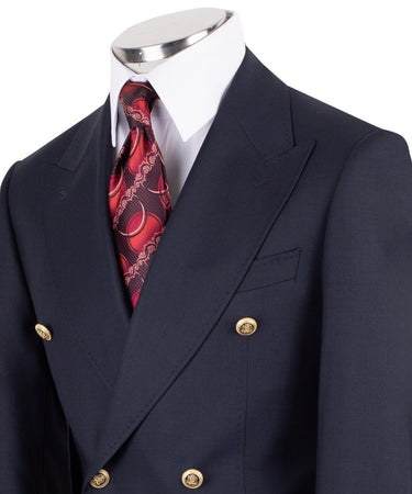 Navy Blue 100% Premium Wool Double Breasted Suit | BTS Bespoke