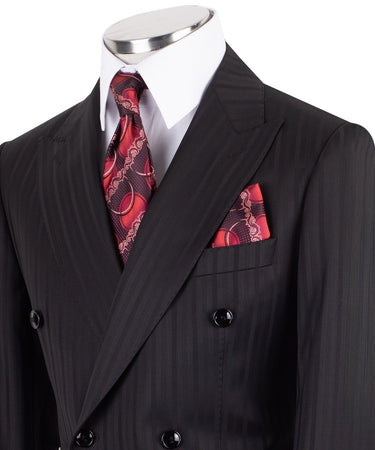 Black Premium Wool Double Breasted Striped Suit | BTS Bespoke