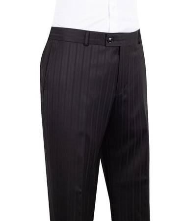 Black Premium Wool Double Breasted Striped Suit | BTS Bespoke