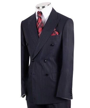 Navy Striped 100% Premium Wool Double Breasted Suit | BTS Bespoke