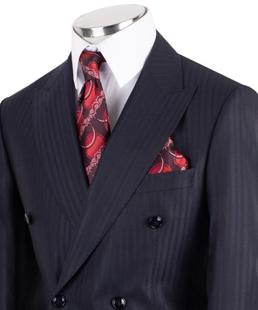Navy Striped 100% Premium Wool Double Breasted Suit | BTS Bespoke