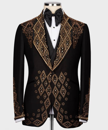Black Gold Embellished Shawl Lapel Tuxedo | BTS Bespoke