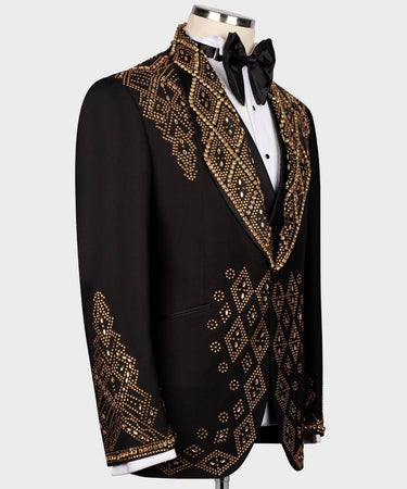 Black Gold Embellished Shawl Lapel Tuxedo | BTS Bespoke