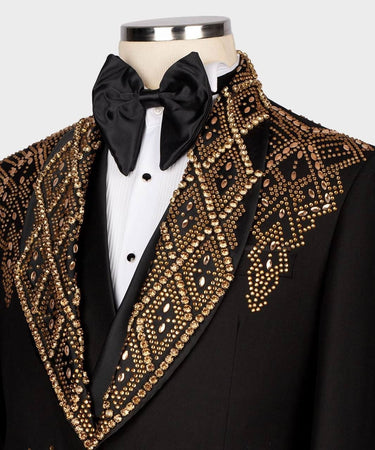 Black Gold Embellished Shawl Lapel Tuxedo | BTS Bespoke