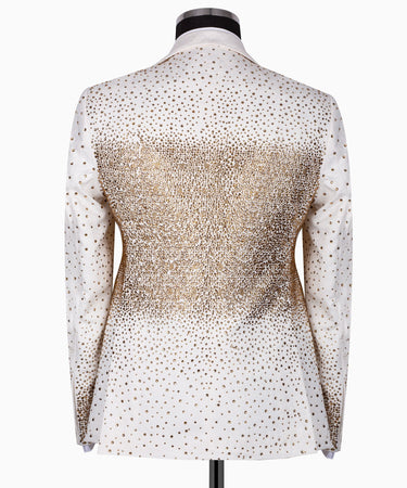 White & Gold Embellished Peak Lapel Tuxedo | BTS Bespoke