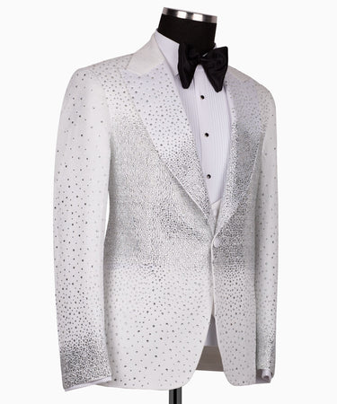 White Crystal Embellished Peak Lapel Tuxedo | BTS Bespoke