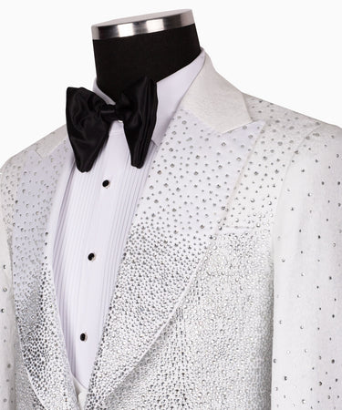 White Crystal Embellished Peak Lapel Tuxedo | BTS Bespoke