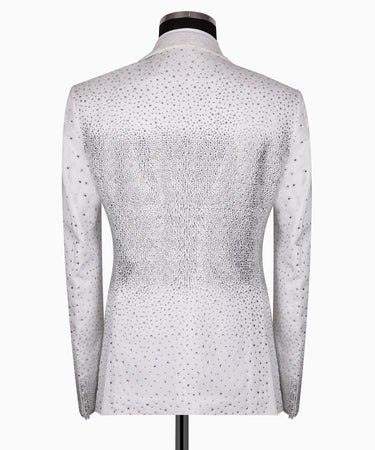 White Crystal Embellished Peak Lapel Tuxedo | BTS Bespoke