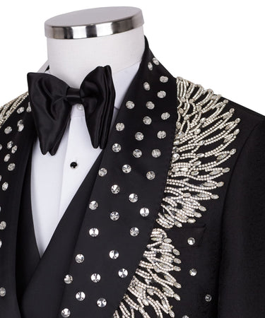 Black Embellished Jacquard Shawl Lapel Three-Piece Tuxedo | BTS Bespoke