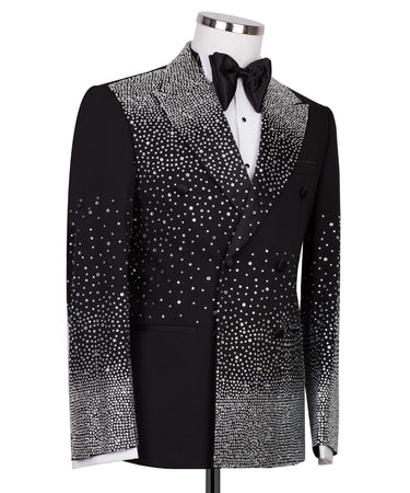 Black Embellished Double Breasted Peak Lapel Tuxedo | BTS Bespoke