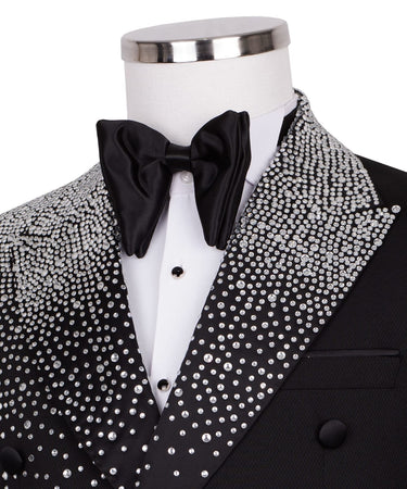 Black Embellished Double Breasted Peak Lapel Tuxedo | BTS Bespoke