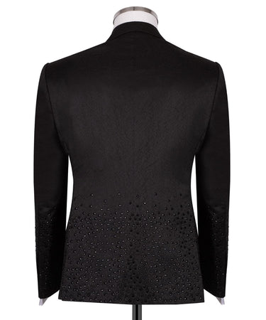 Black Embellished Jacquard Double Breasted Tuxedo | BTS Bespoke