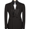 Black Embellished Wool Blend Double Breasted Tuxedo | BTS Bespoke