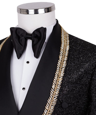 Black Gold Embellished Double Breasted Tuxedo | BTS Bespoke