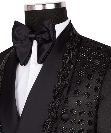 Black Embellished Luxury Blend Double Breasted Tuxedo | BTS Bespoke
