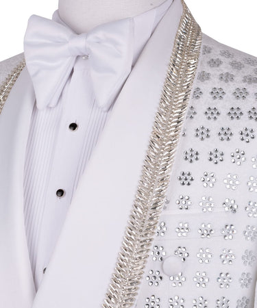 White Crystal Embellished Double Breasted Tuxedo | BTS Bespoke