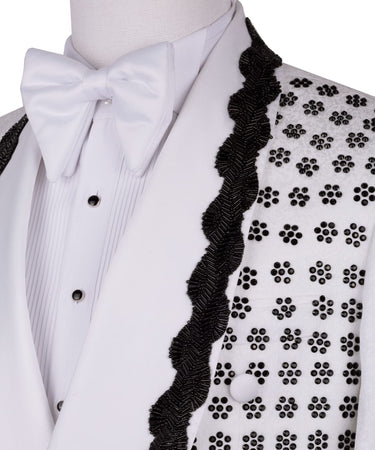 White Hand-Embellished Jacquard Double Breasted Tuxedo | BTS Bespoke