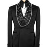 Black Textured Double Breasted Tuxedo with Embellished Shawl Lapel | BTS Bespoke