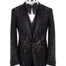 Black Embellished Wool Blend Peak Lapel Tuxedo | BTS Bespoke