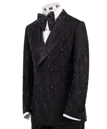 Black Embellished Double Breasted Tuxedo | BTS Bespoke