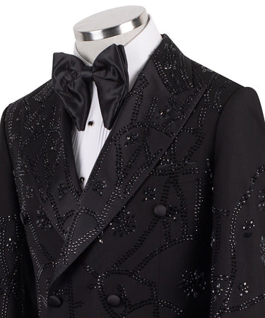 Black Embellished Double Breasted Tuxedo | BTS Bespoke