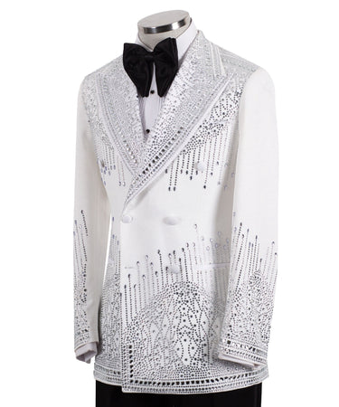 White Embellished Double Breasted Tuxedo | BTS Bespoke