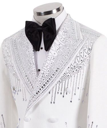 White Embellished Double Breasted Tuxedo | BTS Bespoke