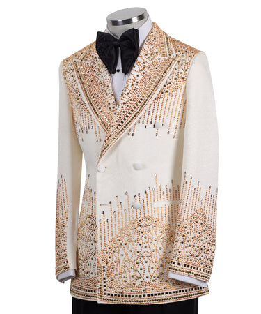 Cream Embellished Double Breasted Tuxedo | BTS Bespoke