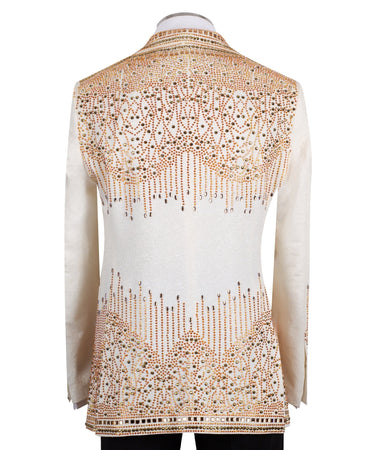 Cream Embellished Double Breasted Tuxedo | BTS Bespoke