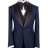 Navy Blue Wool Blend Shawl Lapel Three Piece Tuxedo | BTS Bespoke