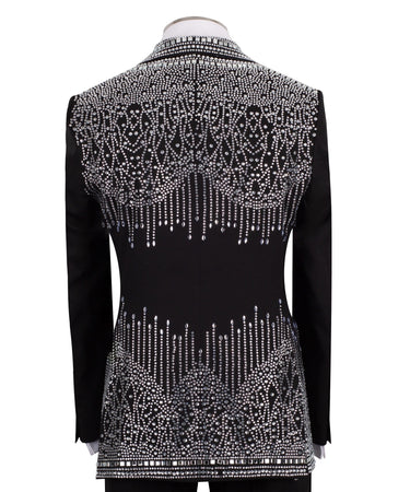 Black Embellished Wool Blend Double Breasted Tuxedo | BTS Bespoke