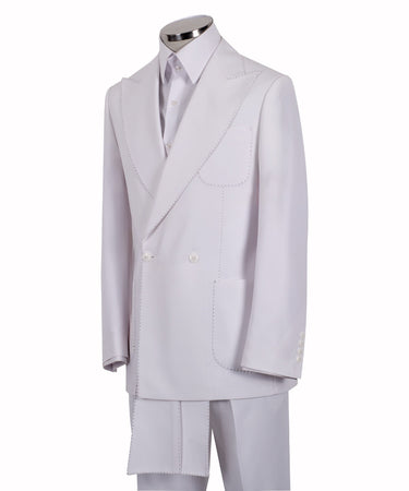 White Wool Blend Double Breasted Suit | BTS Bespoke