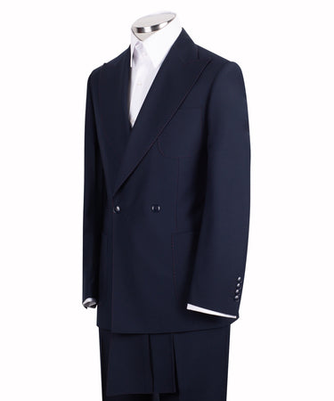 Navy Blue Wool Blend Double Breasted Suit | BTS Bespoke
